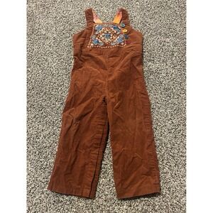 Kk7 Matilda Jane Corduroy Embroidered Floral Overalls Sz 18-24 m Toddler Brown